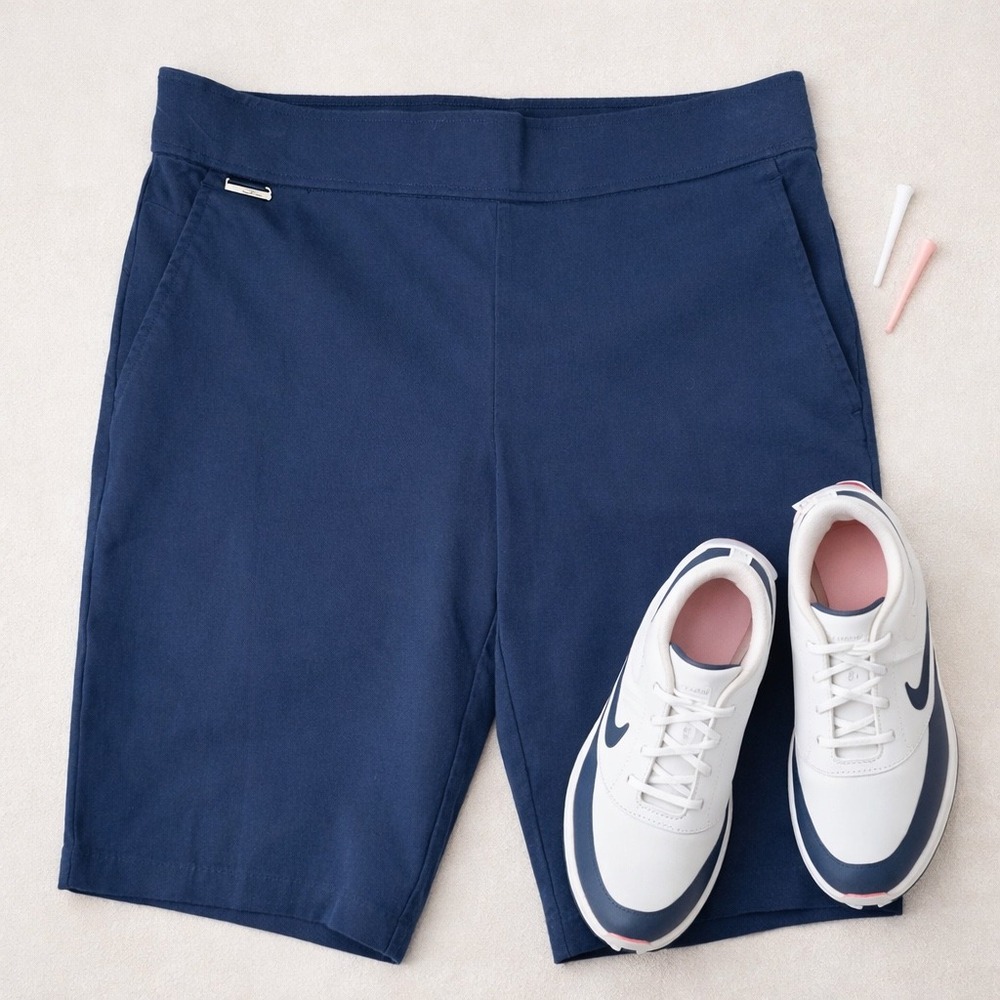 Lauren Ralph‎ Lauren Navy Bermuda Shorts (10) Stretch Pull On Golf Casual Active